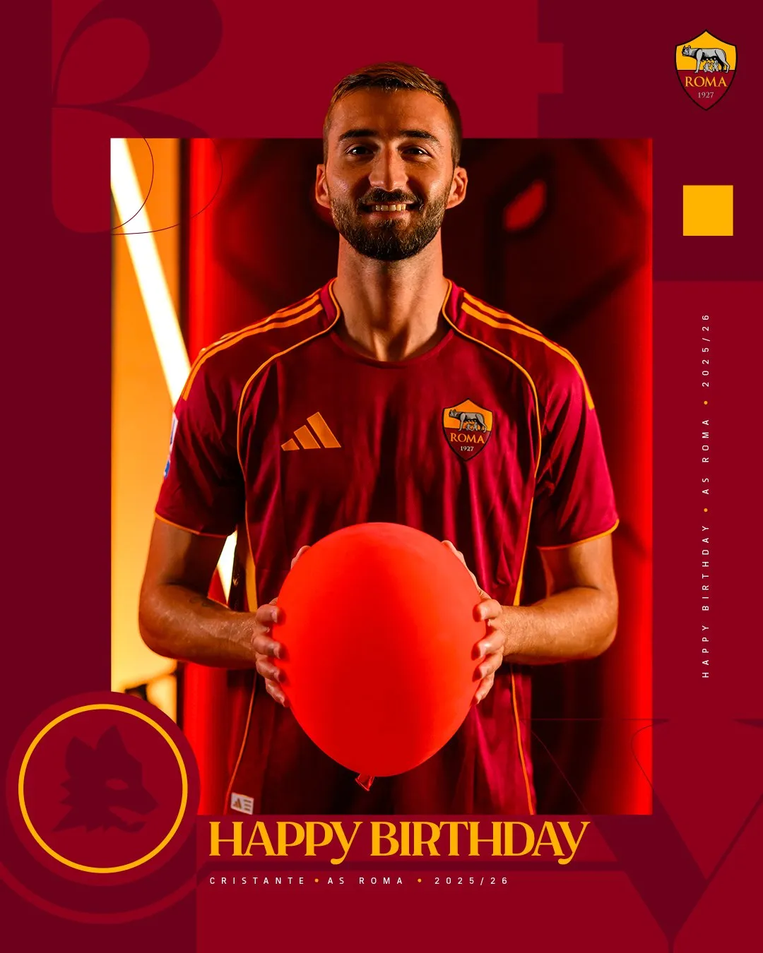 开云APP-克里斯坦特迎31岁生日，罗马官方社媒为其庆生